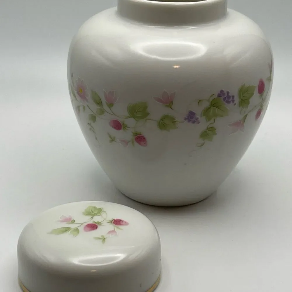 Vintage white strawberries grapes ginger jar